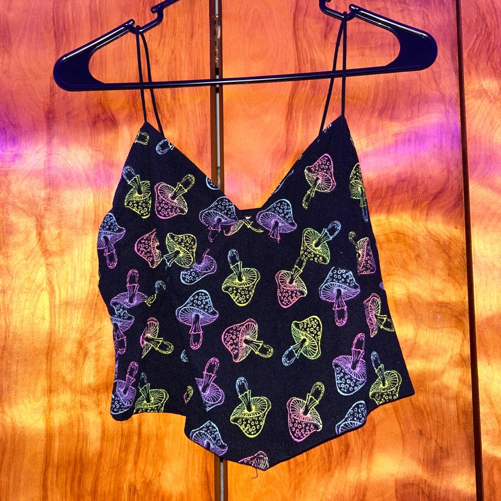 Rue21 Blue and Purple Butterfly Print Spaghetti Strap Crop Top
